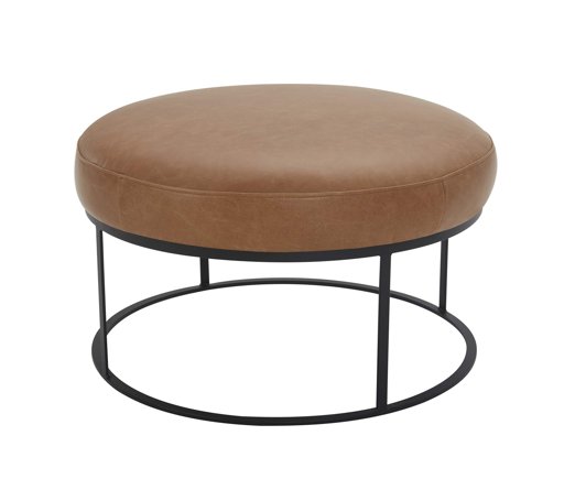 Amazon Brand – Rivet Revere Round Leather Iron-Framed Ottoman, 30.3"W, Cognac
