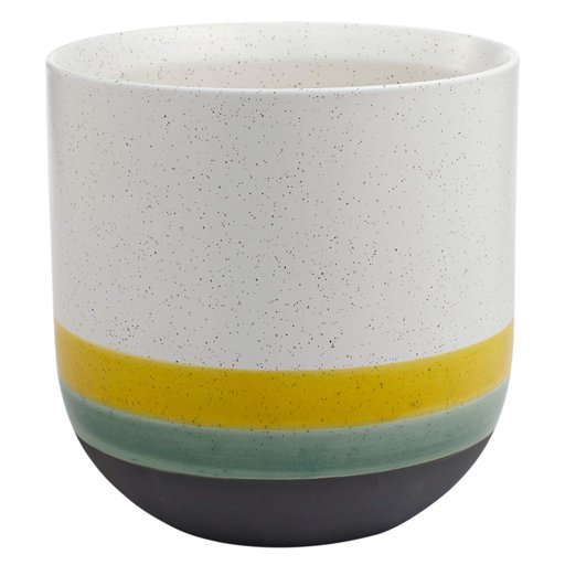Amazon Brand – Rivet Westline Modern Indoor Outdoor Hand-Painted Stoneware Planter Flower Pot, 10"H, Yellow White Blue Black