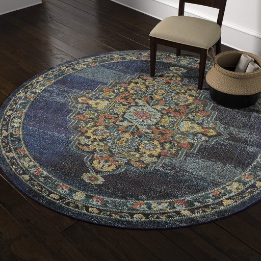 Stone & Beam Polypropylene Round Rug, 7'10" x 7'10", Blue, Navy, Multicolor