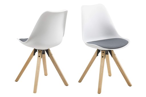 Amazon Brand - Movian Arendsee - Set da 2 sedie sala da pranzo, 55 x 48,5 x 85 cm, Bianco/ tessuto grigio