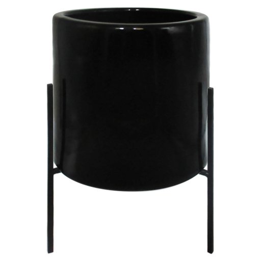Amazon Brand – Rivet Mid-Century Ceramic Planter with Iron Stand, 17"H, Black