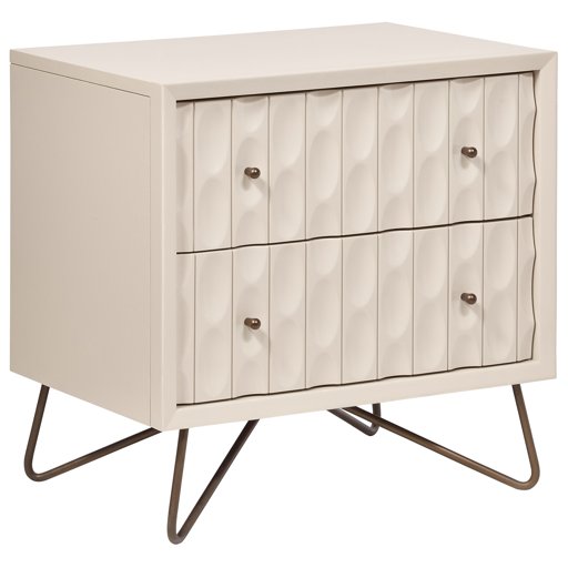 Amazon Brand – Rivet Mid-Century Modern Curved and Hairpin Nightstand, Brass Hardware, 24", Off White