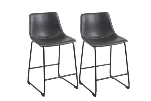 Phoenix Home Lotusville Vintage PU Leather, Set of 2 Counter Height Stool, Gray