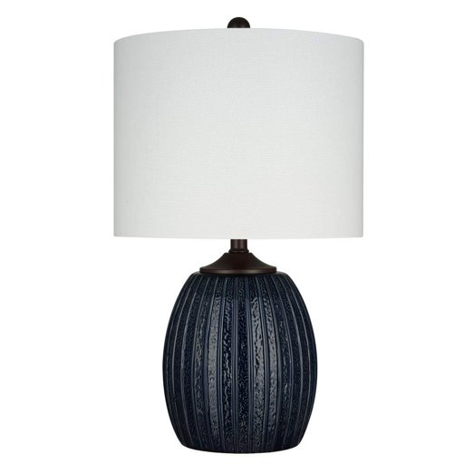 Amazon Brand – Ravenna Home Traditional Ribbed Ceramic Table Lamp, LED Bulb Included, 22.5"H, Blueprint Blue