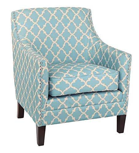 Amazon Brand – Ravenna Home Kaiden Patterned Nailhead Accent Chair, 33"W, Blue Moroccan