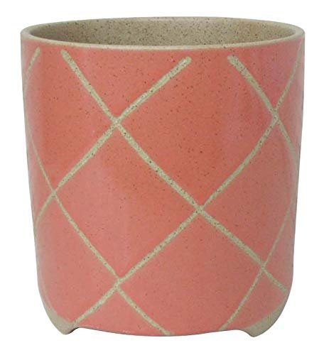 Amazon Brand – Stone & Beam Medium Windowpane Footed Stoneware Planter, 7.9"H, Arabesque