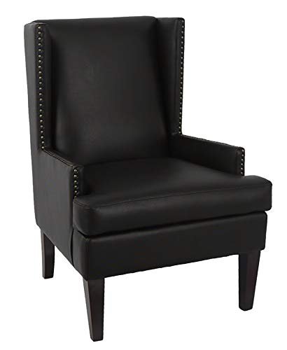 Amazon Brand – Ravenna Home Contemporary Faux Leather Nailhead Wingback Accent Chair, 28.5"W, Black