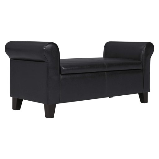 Amazon Brand – Ravenna Home Chic Vegan Leather Storage Ottoman, 50"W, Black