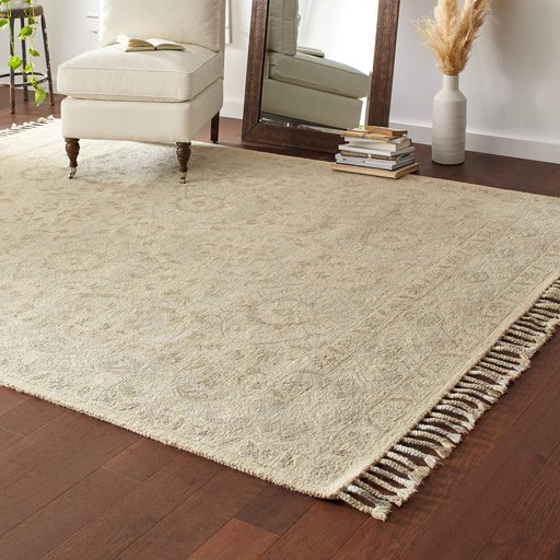 Amazon Brand – Stone & Beam Heidi Floral Farmhouse Wool Area Rug, 8 x 10 Foot, Beige