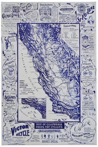 Amazon Brand – Rivet Blue 1897 Map of California Roads for Cyclers Canvas Print Wall Art, 16" x 24"