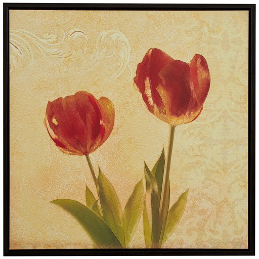 Amazon Brand – Stone & Beam Modern Red and Gold Tulip Print on Canvas, Brown Frame, 13.75" x 13.75"