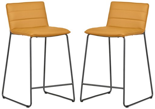 Amazon Brand – Rivet Julian Minimalist Modern Tufted Dining Room Counter Height Bar Stools, Set of 2, 34.3 Inch Height, Synthetic Leather, Autumn Yellow