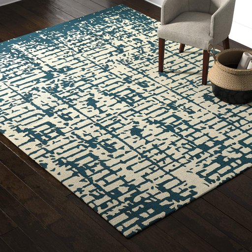 Amazon Brand – Rivet Modern Handtufted Cotton and Wool Area Rug, 8' x 10', Distressed Blue and Ivory
