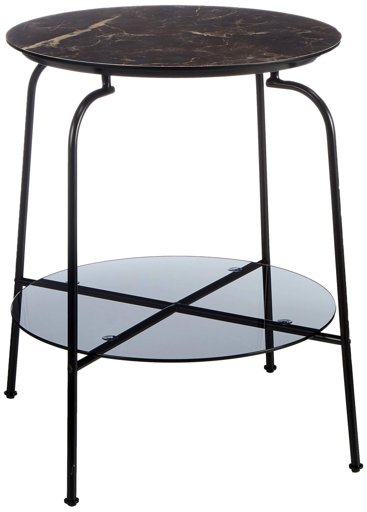 Marque Amazon - Rivet Table d'appoint ronde avec étagère, 43 x 43 cm, Finition céramique/verre