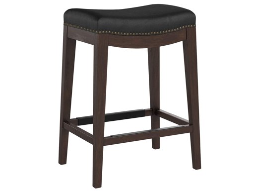 Amazon Brand – Stone & Beam Elden Leather Nailhead-Trim Kitchen Counter-Height Backless Stool, 26"H, Black