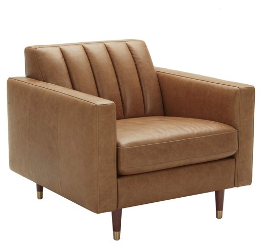 Amazon Brand – Rivet Damien Mid-Century Modern Channel-Backed Living Room Chair, 35"W, Leather, Cognac
