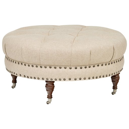 Amazon Brand – Stone & Beam Janelle Button Tufted Round Leather Wheeled Ottoman, 37"W, Brown Saddle