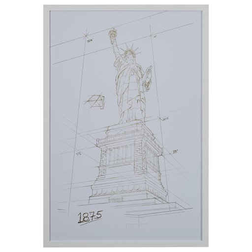 Amazon Brand – Stone & Beam Modern Gold/White and White Print Wall Art of Statue of Liberty, White Frame, 32" x 47"