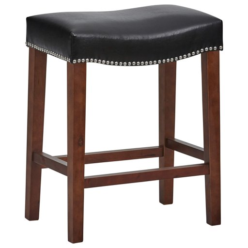 Amazon Brand – Ravenna Home Faraday Saddle Nailhead Counter Stool, 26"H, Black Faux Leather
