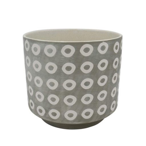 Amazon Brand – Rivet Rustic Circle-Patterned Stoneware Planter, 6.3"H, White and Gray