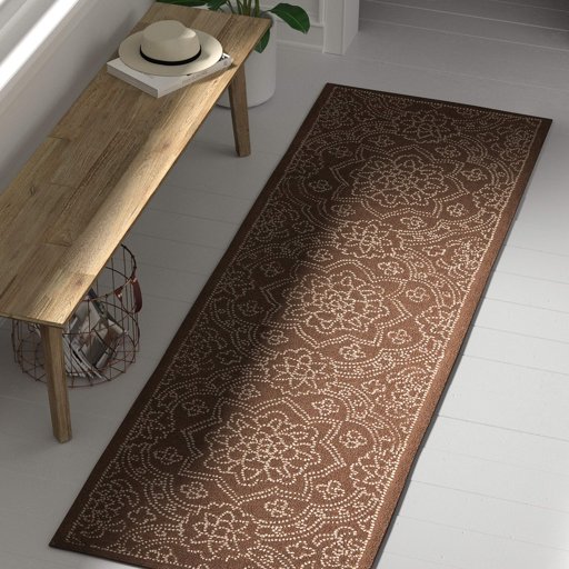 Amazon Brand – Stone & Beam Contemporary Floral Medallion Wool Area Rug, 2'6" x 8', Taupe on Brown