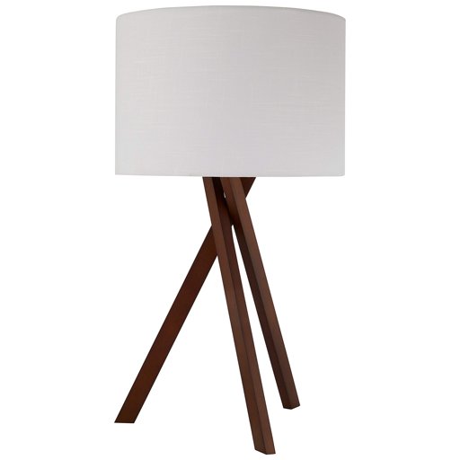 Rivet Atlas Mid Century Modern Wood Tripod Table Desk Lamp With Light Bulb - 27 Inches, White Shade And Walnut Finish