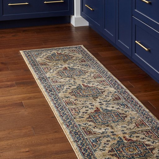 Amazon Brand – Stone & Beam Herring Medallion Traditional Runner, 2'2" x 7'6", Blue and Ivory