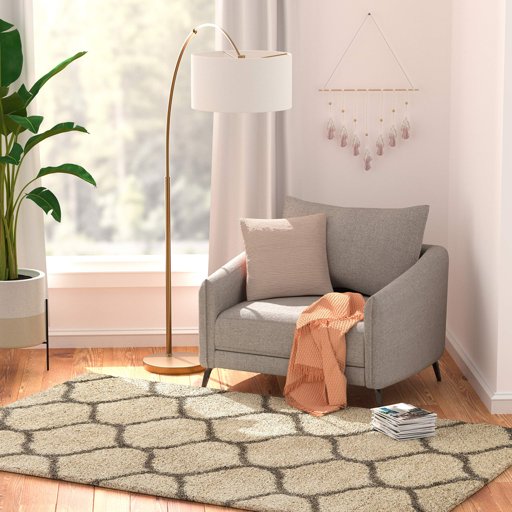 Amazon Basics Modern Plush Moroccan Trellis Shag Area Rug - 5x8 (4'11" x 7'8"), Beige