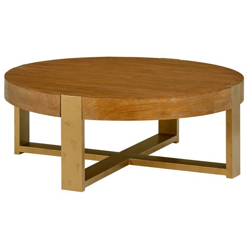Amazon Brand – Stone & Beam Ryder Industrial Round Coffee Table, 43.3" Diameter, Brushed Natural Antique Copper