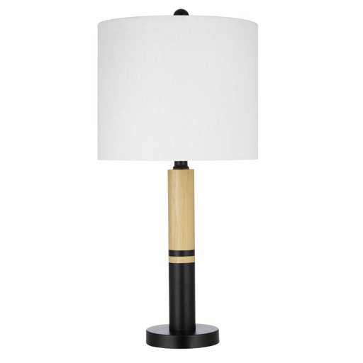 Amazon Brand – Rivet Scandinavian Striped Table Lamp, LED Bulb Included, 25.25"H, Black and Blond Wood