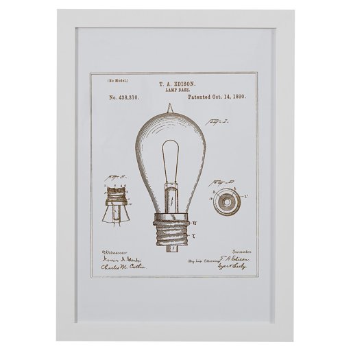 Black and White Print of 1891 Bulb in White Frame, 15" x 21"