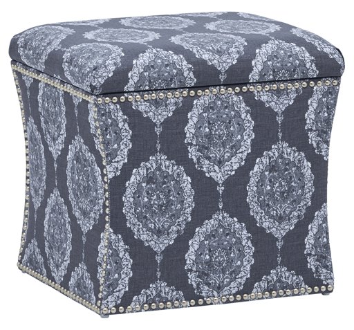 Amazon Brand – Stone & Beam Truve Modern Studded Ottoman, 19"W, Damask Navy