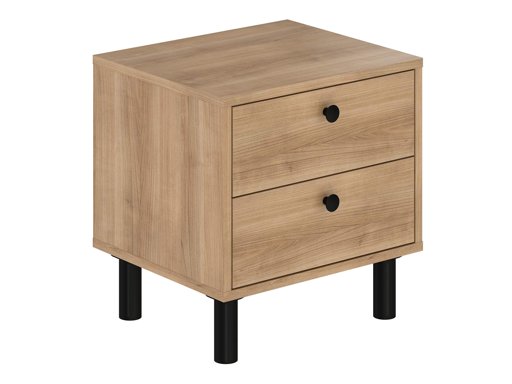 AmazonBasics 2-Drawer Beside Table, 45 x 38 x 46 cm, Light Brown with Black Legs/Handles