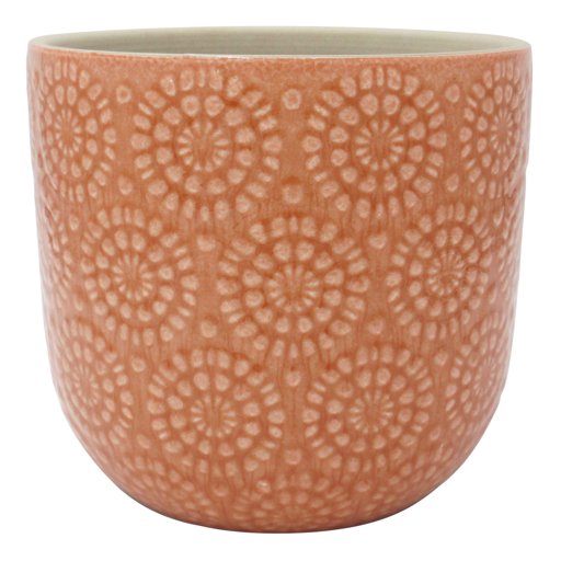 Amazon Brand – Stone & Beam Large Floral-Embossed Planter, 7.5"H, Arabesque Coral Pink