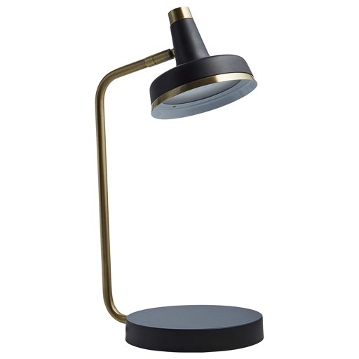 Rivet Modern Task Lamp, 15"H, Matte Black & Antique Brass with Wireless Charging