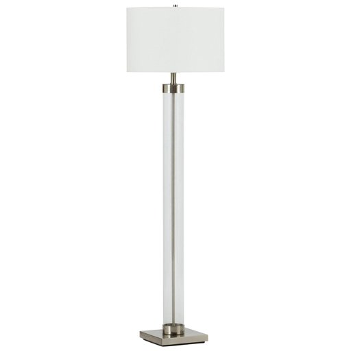 Amazon Brand – Stone & Beam Glass Column Living Room Standing Floor Lamp With Light Bulb and Linen Shade, 59"H, Brushed Nickel