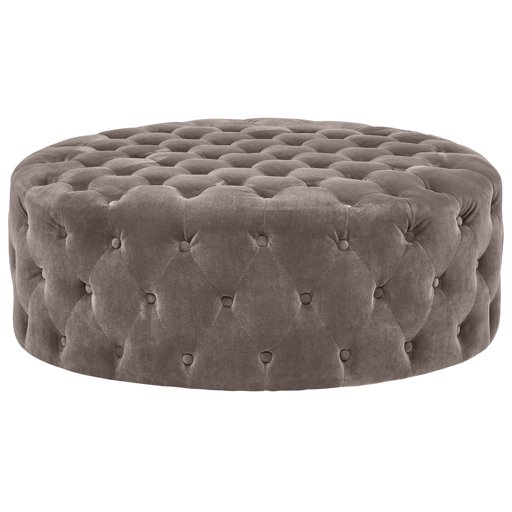Amazon Brand – Rivet Cliff Mid-Century Modern Round Tufted Velvet Pouf Ottoman, 39"W, Grey