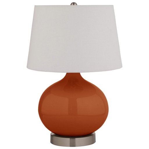 Amazon Brand – Stone & Beam Round Ceramic Table Desk Lamp with Light Bulb - 11 x 11 x 20 Inches, Burnt Orange and White Shade