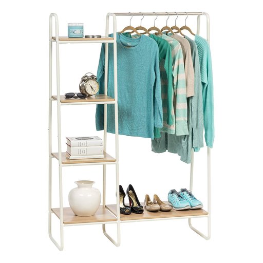 Iris Ohyama Clothes Garement MDF metal Garment Rack PI-B3-light oak and white, 101.1 x 40 x 150 cm, Wood, Multi shelves