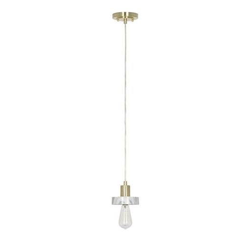 Amazon Brand – Rivet Mid-Century Modern Single-Light Marble Pendant with Exposed Bulb and Satin Brass Accents, LED Bulb Included, 66"H, White