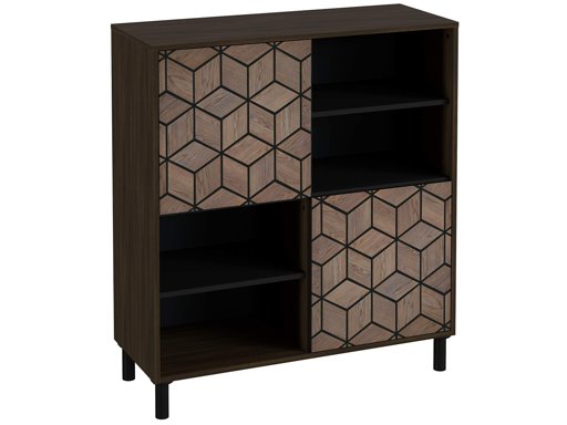 AmazonBasics 2-Door Sideboard Storage Cabinet with 8 Shelves, 101 x 40 x 113 cm, Dark Brown/Geometric Pattern, Black Legs