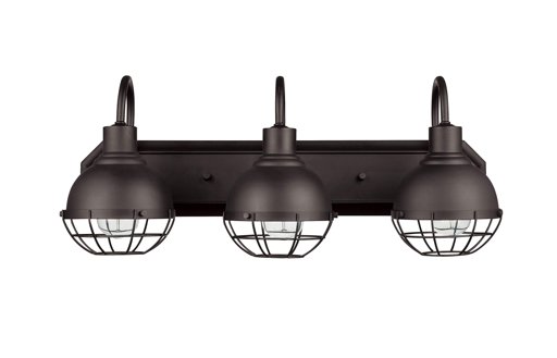 Amazon Brand – Stone & Beam Contemporary Vanity Light with Metal Cage Shades, Vintage Edison Bulbs Included, 10"H, Dark Bronze