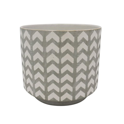 Amazon Brand – Rivet Rustic Chevron-Patterned Stoneware Planter, 6.3"H, White and Gray