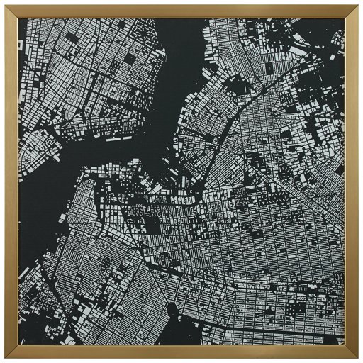 Amazon Brand – Rivet Modern Black and White Map of New York City, Gold Frame, 12" x 12"