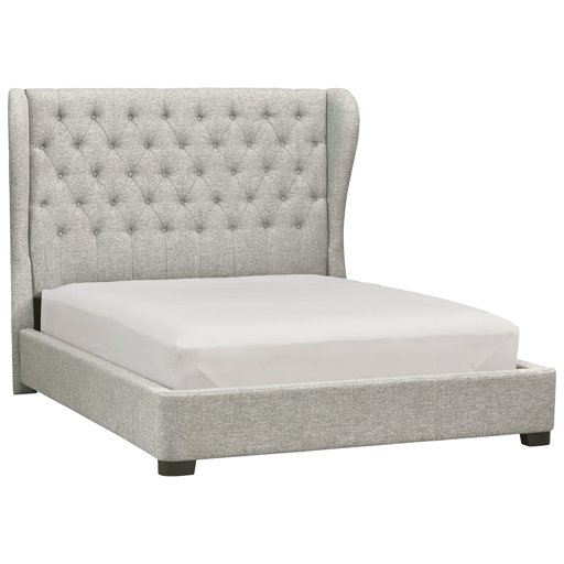Stone & Beam Bordeaux Tufted Low Wingback Queen Bed with Headboard, 71"W, Grey