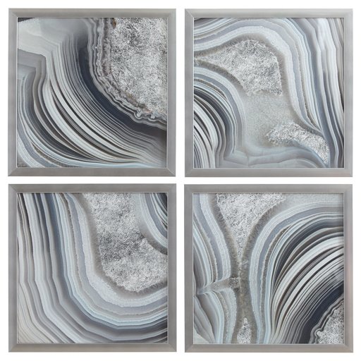 Amazon Brand – Rivet Set of 4 Silver Geodes Prints Wall Art Decor in Silver Frames, 22" x 22" Each, 44" X 44" Overall