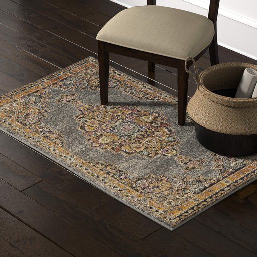 Amazon Brand – Stone & Beam Polypropylene Rug, 3'11" x 5'11", Gray, Orange, Multicolor