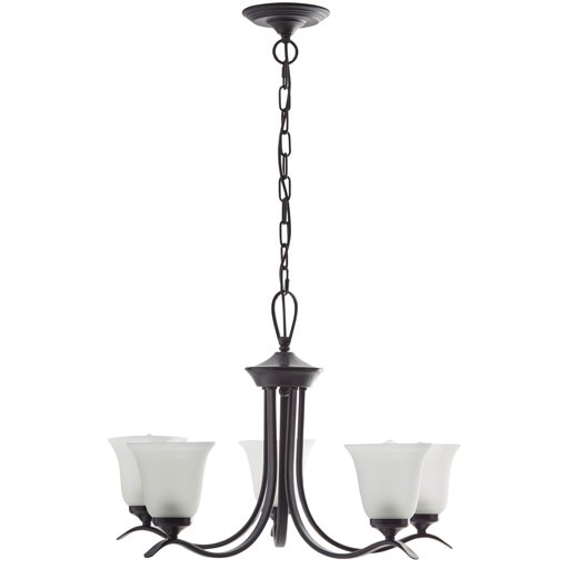 Amazon Brand – Ravenna Home Contemporary Modern Chandelier with 5 White Glass Light Shades - 26 x 26 x 40 Inches, Matte Black