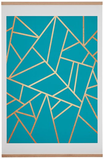 Amazon Brand – Rivet Blue and Metallic Gold Geometric Print with Oak Hanger, 18" x 24"