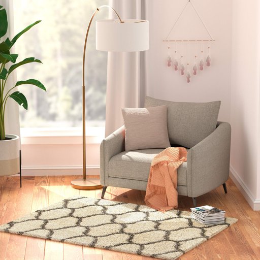 Amazon Basics Modern Plush Moroccan Trellis Shag Area Rug - 4x6 (3'11" x 5'3"), Ivory